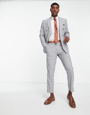 Harry Brown light grey checked slim fit cropped suit trousers