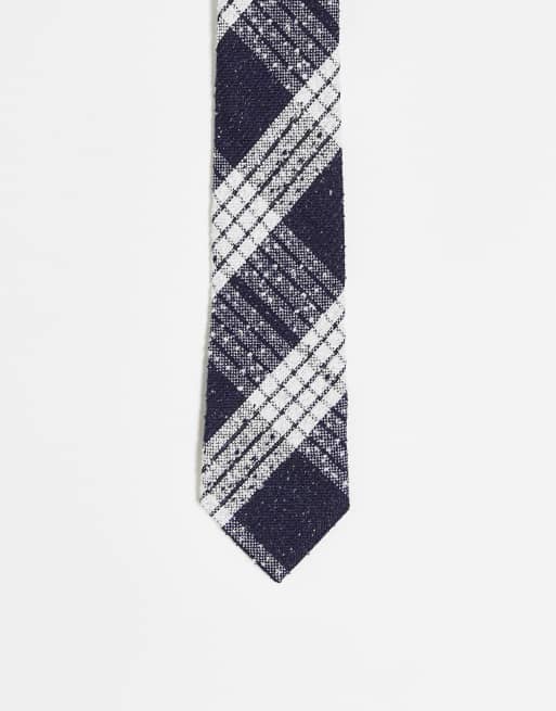 Harry Brown checked tie in navy and white
