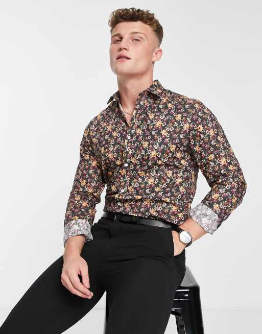 Harry Brown - Chemise coupe slim à imprimé petites fleurs style automne