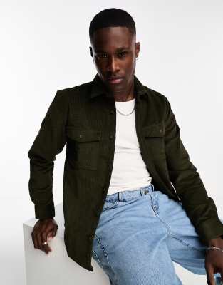 Harry Brown relaxed fit cord utility shirt in green - ASOS Price Checker