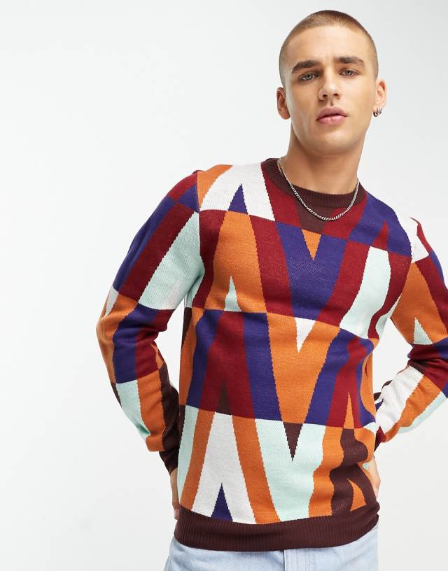 Harry Brown - classsic crew neck jumper in multi abstract print