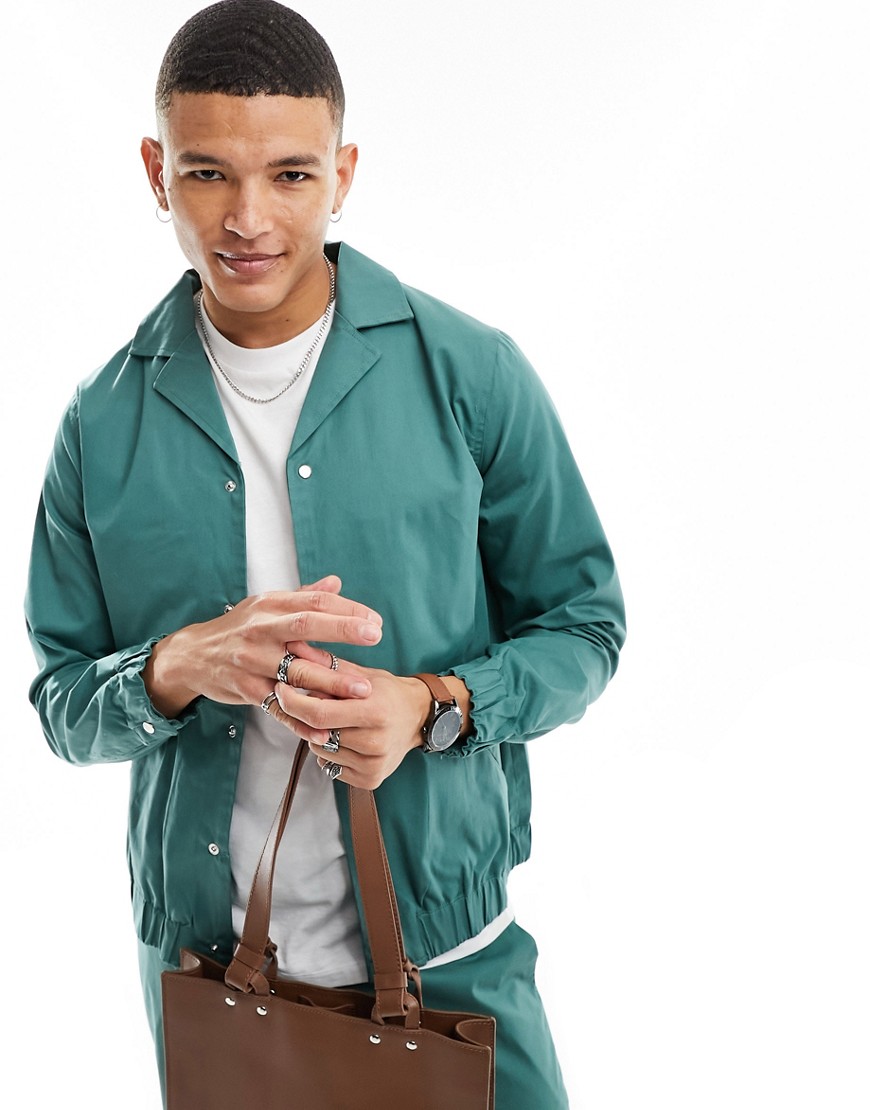 Harry Brown co-ord revere collar button down jacket in green
