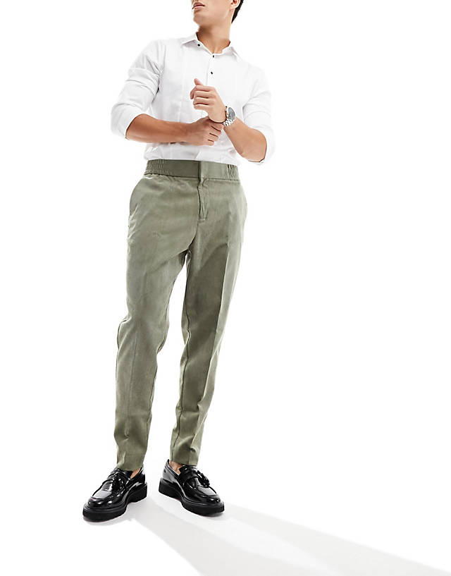 Harry Brown - cord carrot fit trousers in sage