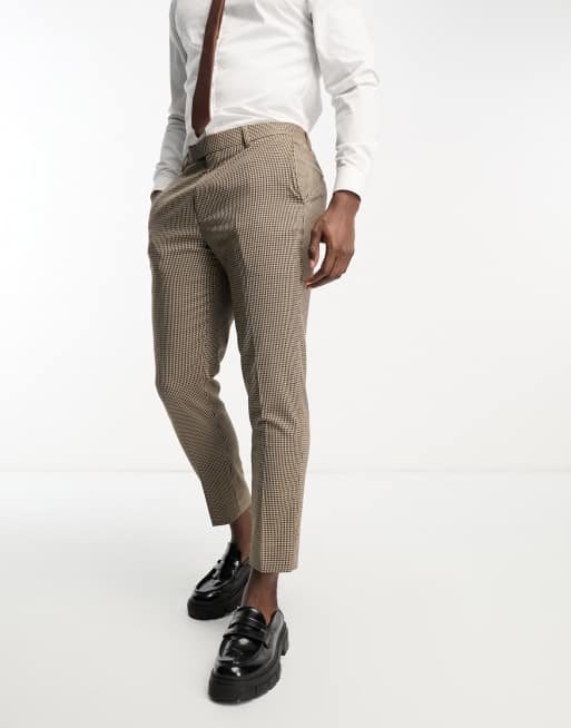 Harry Brown - Cropped habitbukser med brune mikrotern i skinny fit