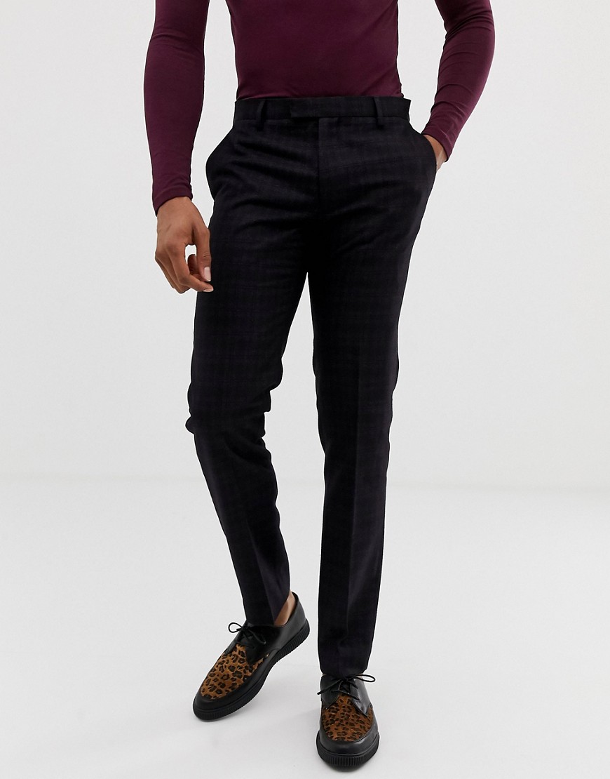 Harry Brown deep bordeaux check skinny fit suit trouser-Blue