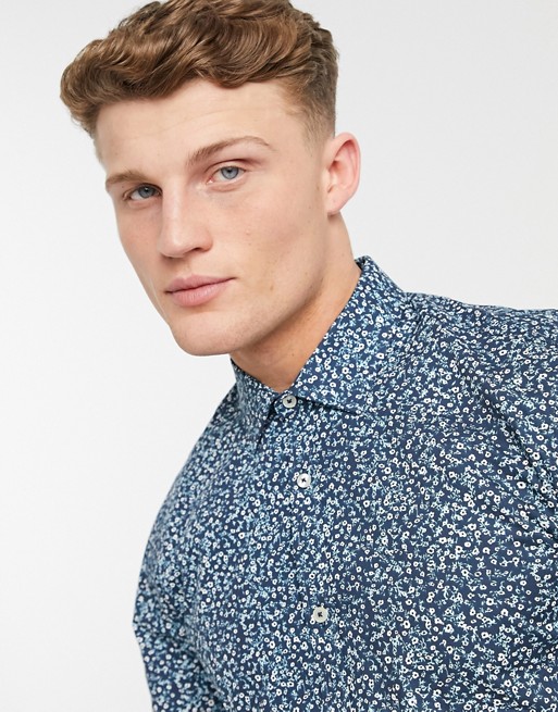 Harry Brown ditsy floral slim fit shirt in blue