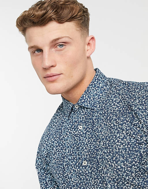Harry Brown ditsy floral slim fit shirt in blue | ASOS
