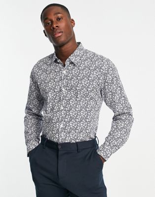 Harry Brown ditsy floral slim fit shirt in navy