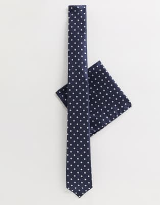 Harry Brown Harry Brown dotted tie and pocket square set-Navy
