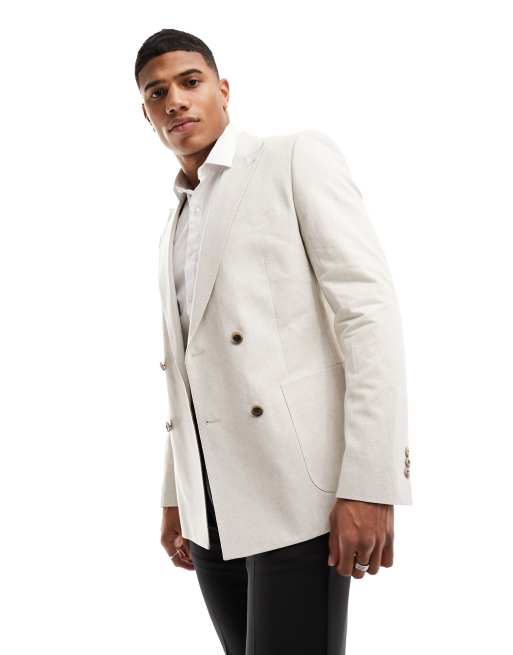 White linen outlet double breasted suit