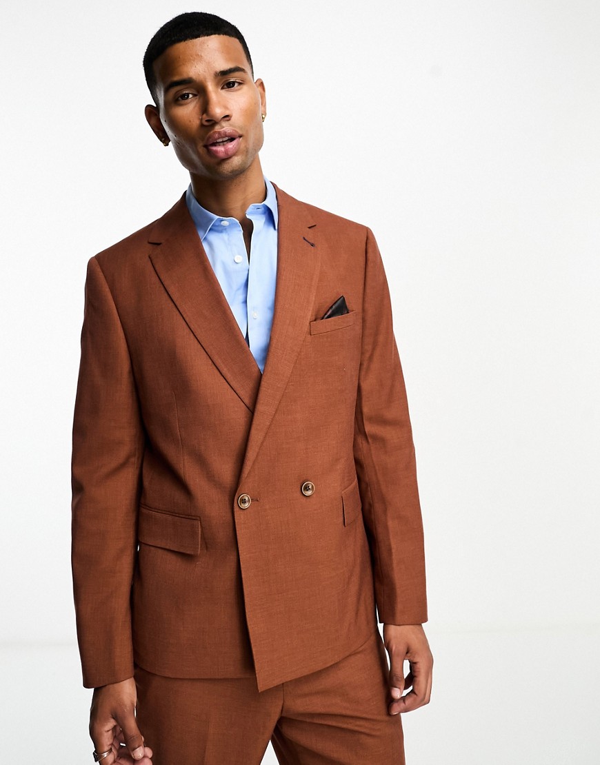 Harry Brown double breasted regular fit suit jacket in brown