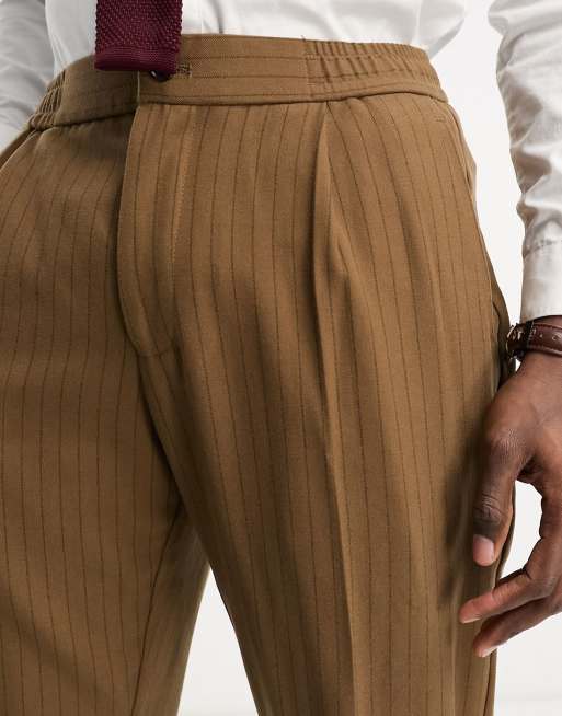 Pinstripe trousers with elastic waistband