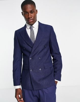 Harry Brown double breasted suit jacket in blue melange - ASOS Price Checker