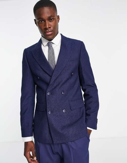 Harry Brown double breasted suit jacket in blue melange | ASOS