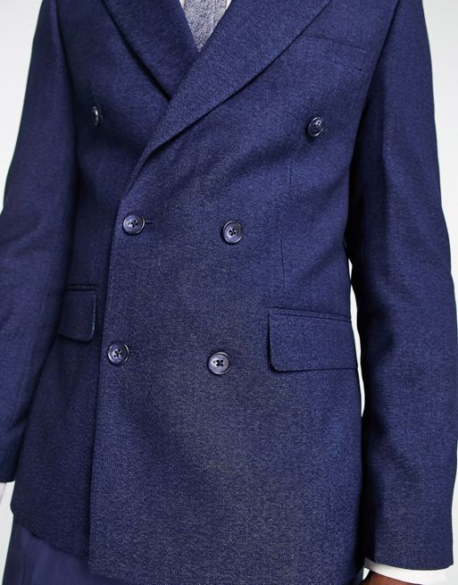 Harry Brown double breasted suit jacket in blue melange | ASOS