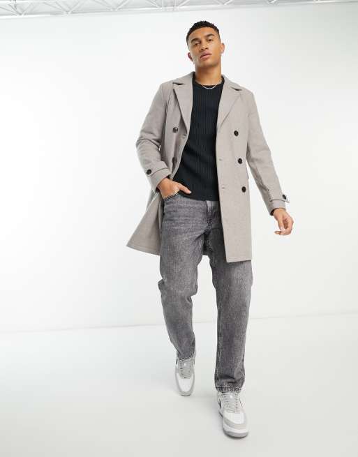 Harry Brown double breasted wool mix overcoat in grey | ASOS