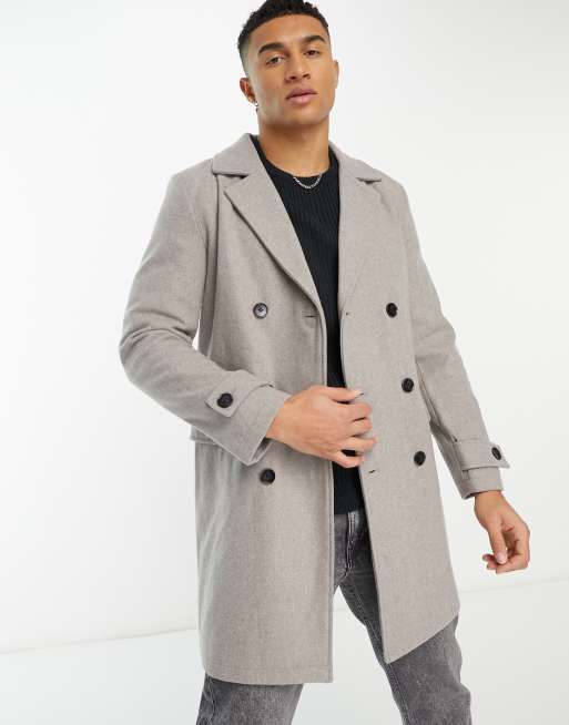 Double-Breasted Mens Brown Wool-Blend Trench Coat