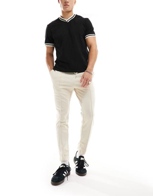 Harry Brown drawstring pintuck joggers in oatmeal