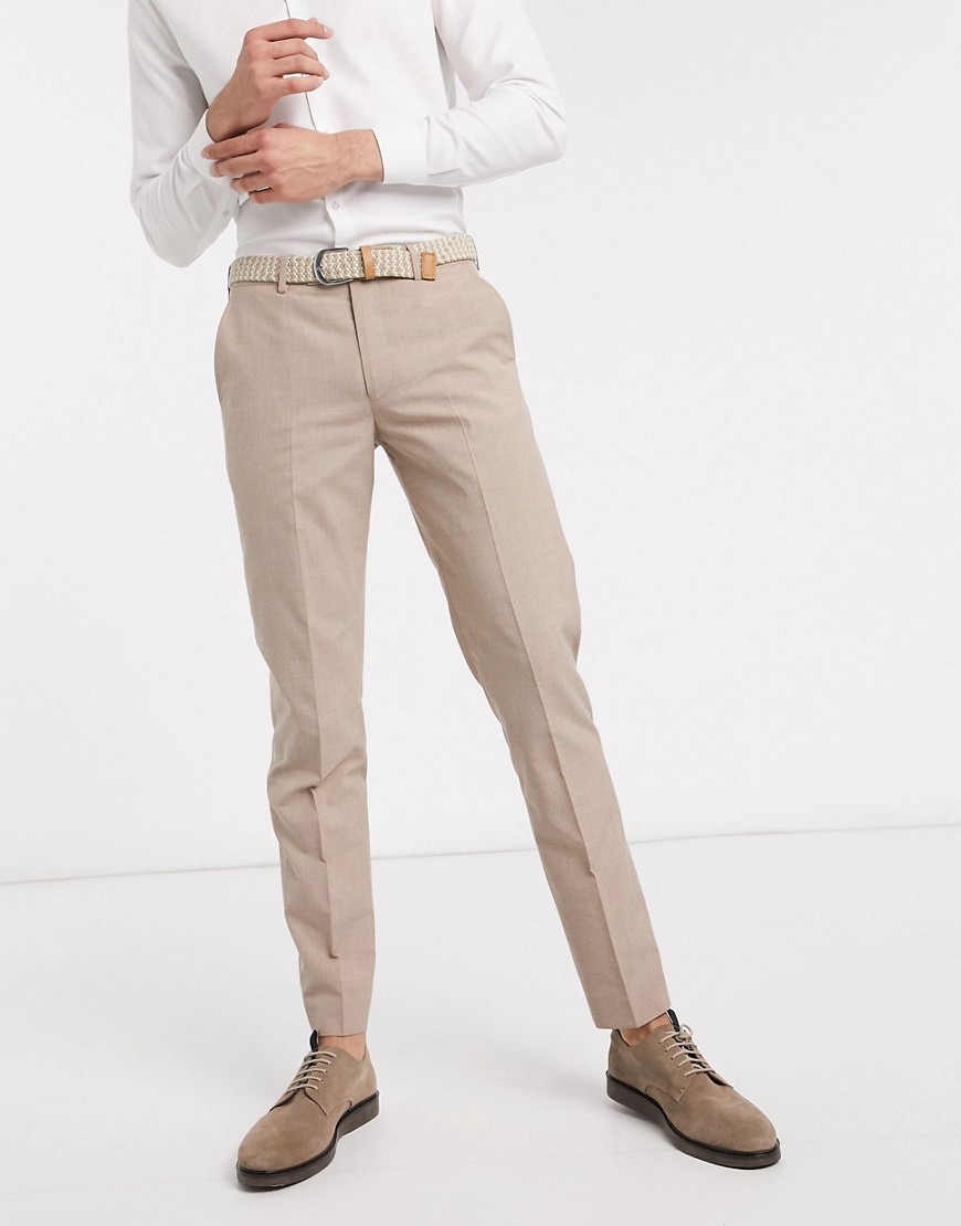 Harry Brown – Enkla kostymbyxor med smal passform-Sandfärgad