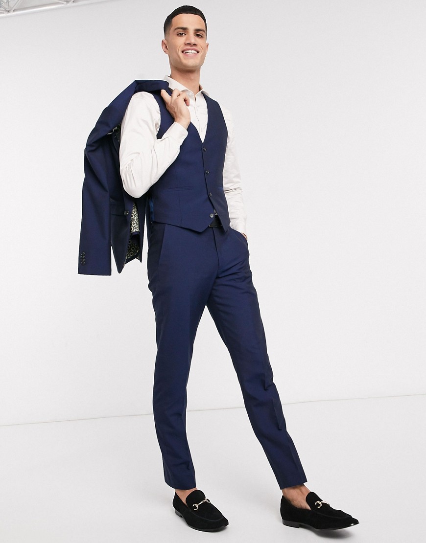 Harry Brown - ensfarvet suit habitvest i slim fit-Marineblå