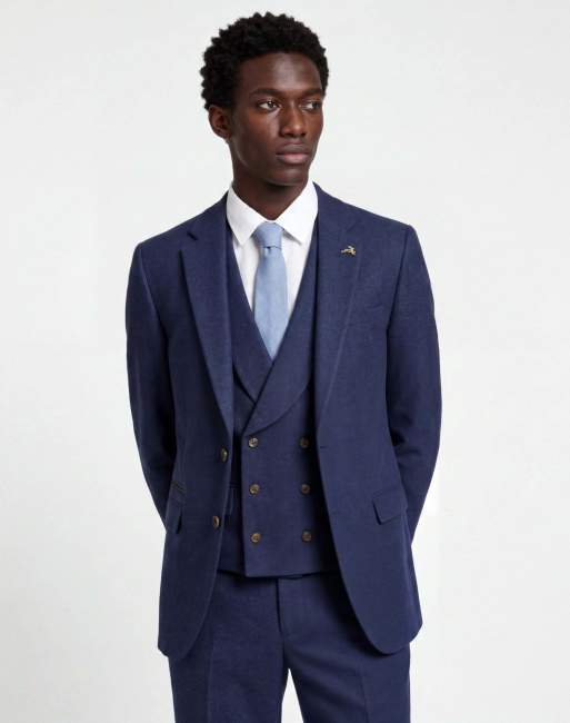 Harry Brown Eton wool tweed suit jacket in navy, 3 of 6
