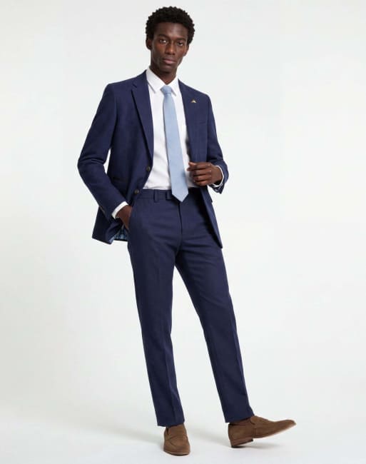 Harry Brown Eton wool tweed suit trousers in navy, 3 of 5