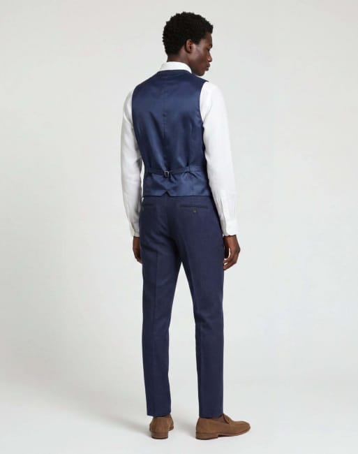 Harry Brown Eton wool tweed suit waistcoat in navy, 2 of 5