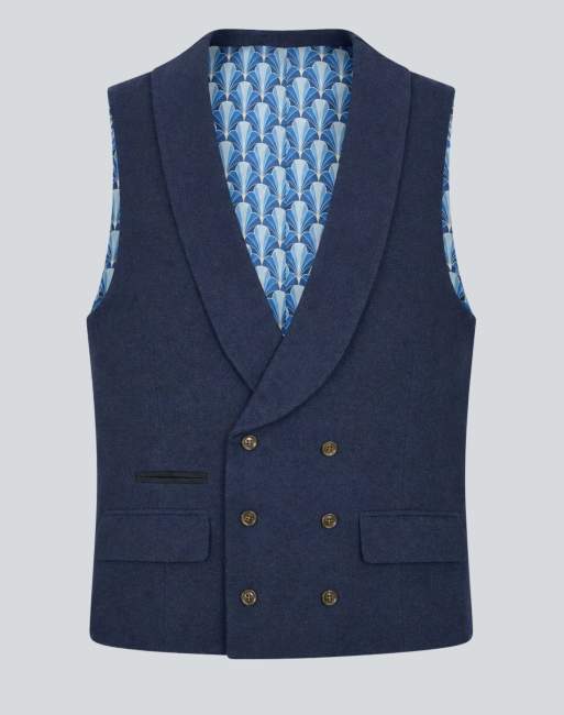 Harry Brown Eton wool tweed suit waistcoat in navy, 4 of 5