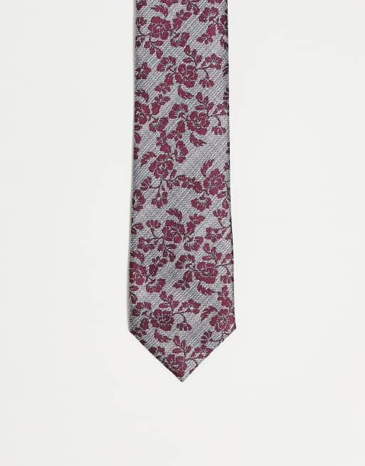 Harry Brown floral tie in red and grey