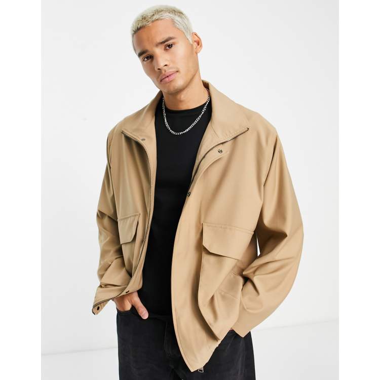 Harry Brown funnel neck oversized jacket in beige