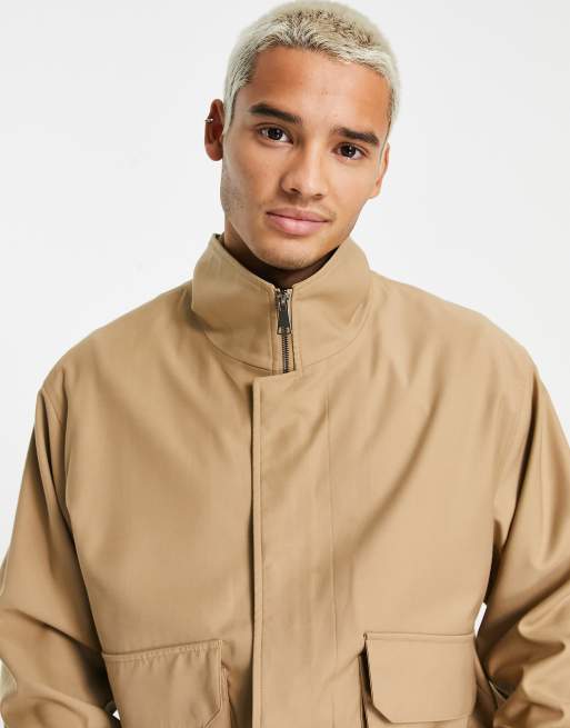 Harry Brown funnel neck oversized jacket in beige