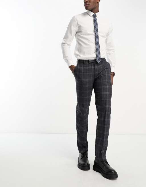 Harry Brown - Geruite slim-fit pantalon in grijs 