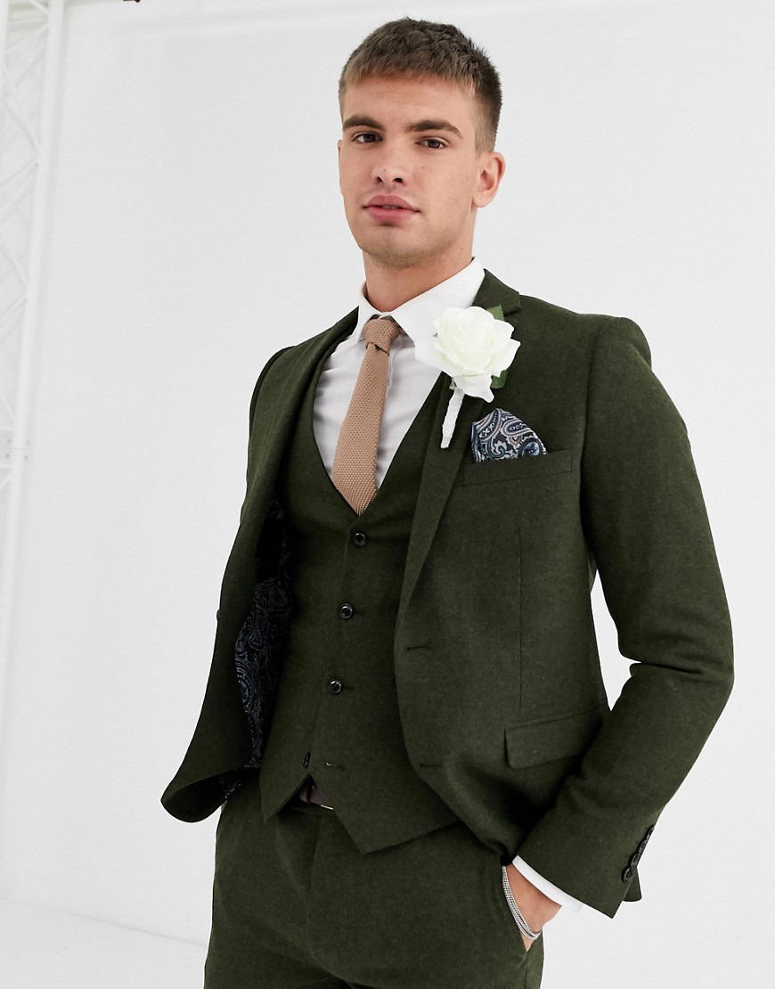 Harry Brown - Giacca da abito da matrimonio heritage slim in tweed-Verde
