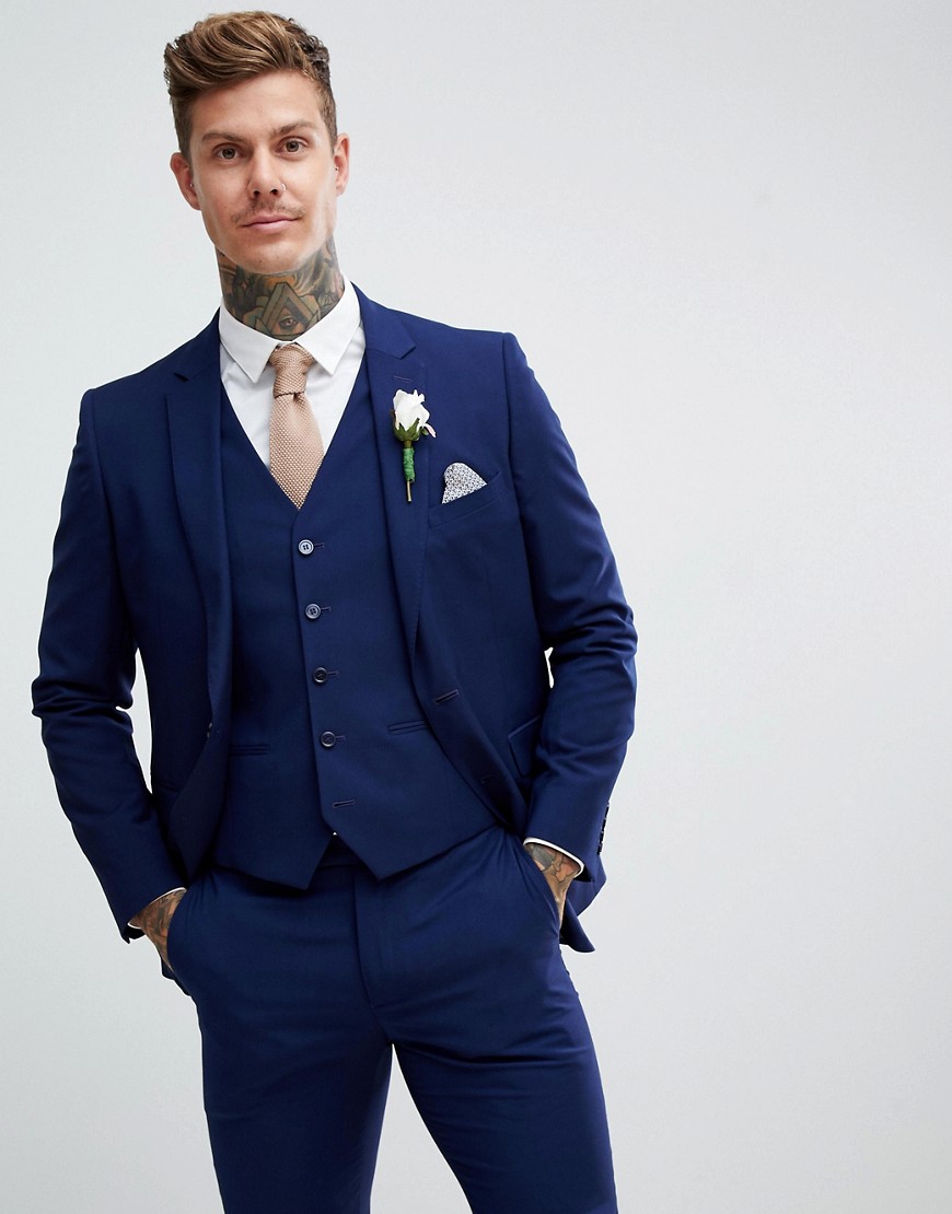 Harry Brown - Giacca da abito da matrimonio slim in tessuto super morbido-Blu
