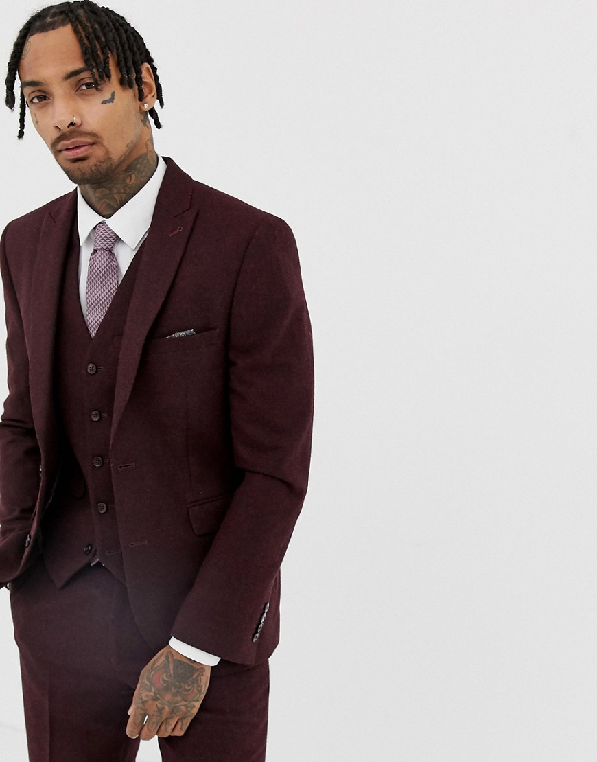 Harry Brown - Giacca da abito in tweed Donegal slim bordeaux-Rosso