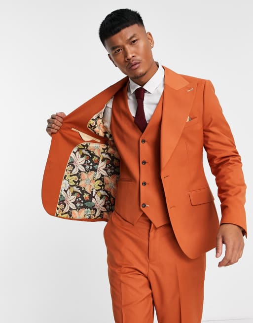 Harry Brown - Giacca da abito skinny da matrimonio color ruggine con rever ampio