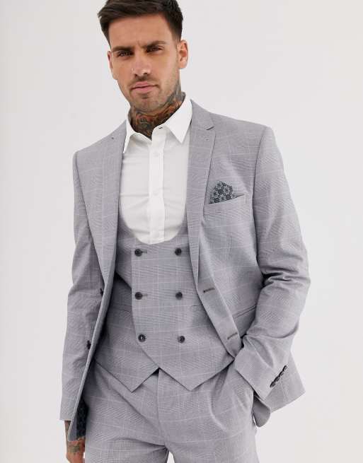 Harry Brown - Abito skinny stretch grigio chiaro a quadri , 3 di 4