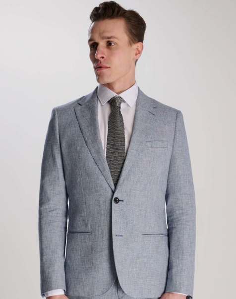 Harry Brown Giacomo slim fit cotton linen suit jacket in chambray - view 1