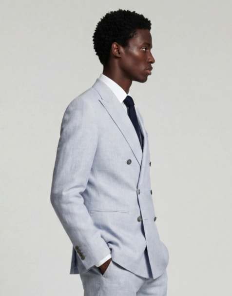 Harry Brown Giacomo slim fit double breasted suit in light blue - view 1