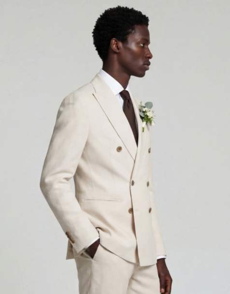 Harry Brown Giacomo slim fit double breasted suit in stone - view 1