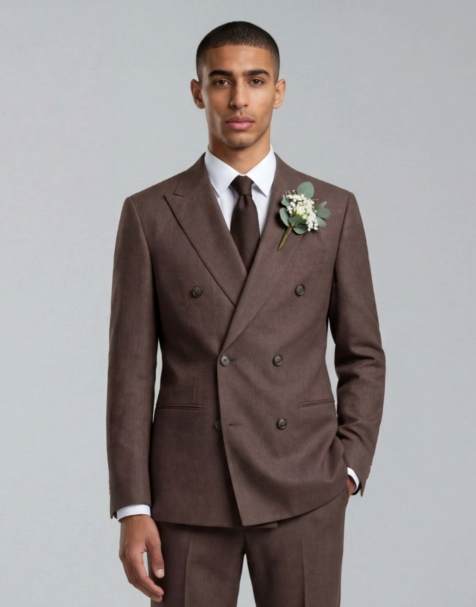 Harry Brown Giacomo slim fit double breasted suit jacket in brown - view 1