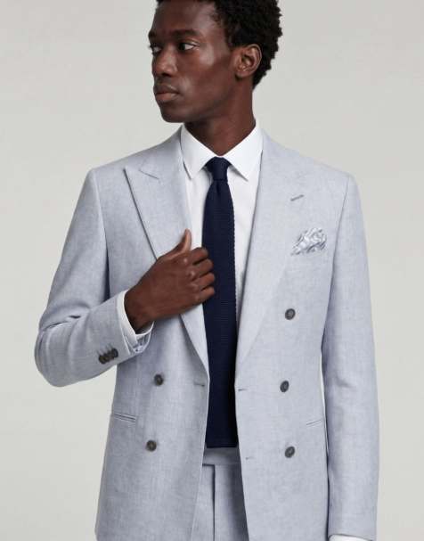 Harry Brown Giacomo slim fit double breasted suit jacket in light blue - view 1