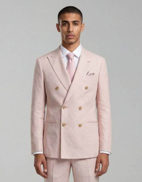 Harry Brown Giacomo slim fit double breasted suit jacket in pink - view 1