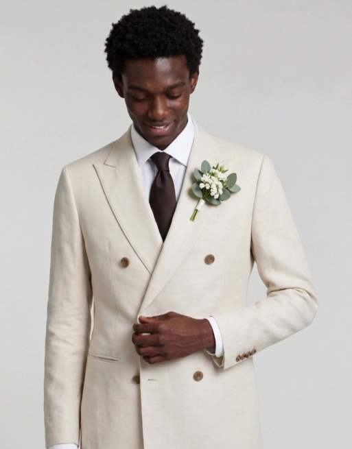 Harry Brown Giacomo slim fit double breasted suit in stone, 3 of 4