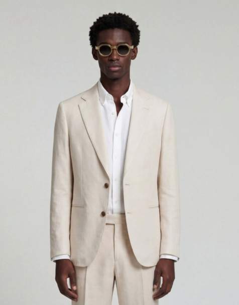 Harry Brown Giacomo slim fit single breasted suit jacket in stone - view 1