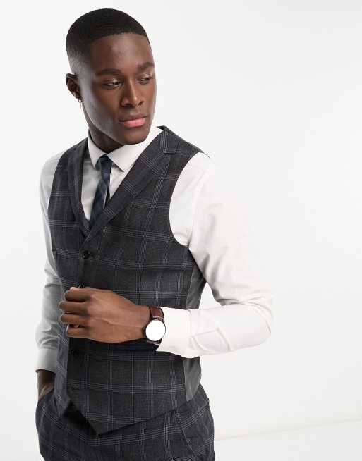 Harry Brown - Gilet da abito slim grigio a quadri