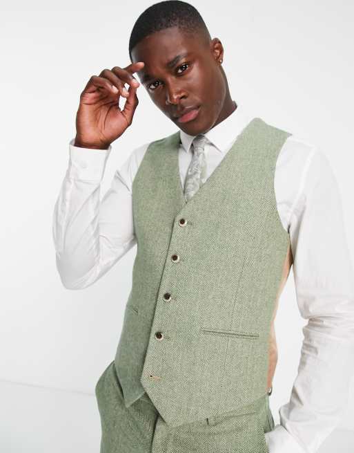 Harry Brown Gilet de costume ajust chevrons Vert ASOS