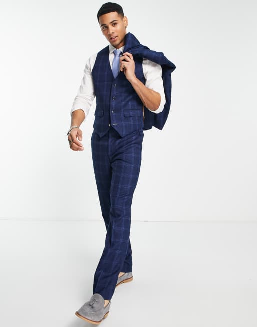 Harry Brown - Gilet de costume cintré - Carreaux bleu marine, 4 de 4