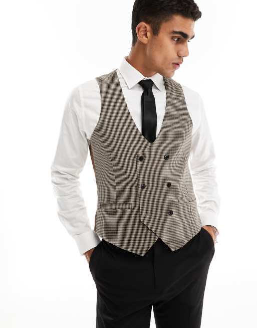 Harry Brown - Gilet in bruin miniruitje