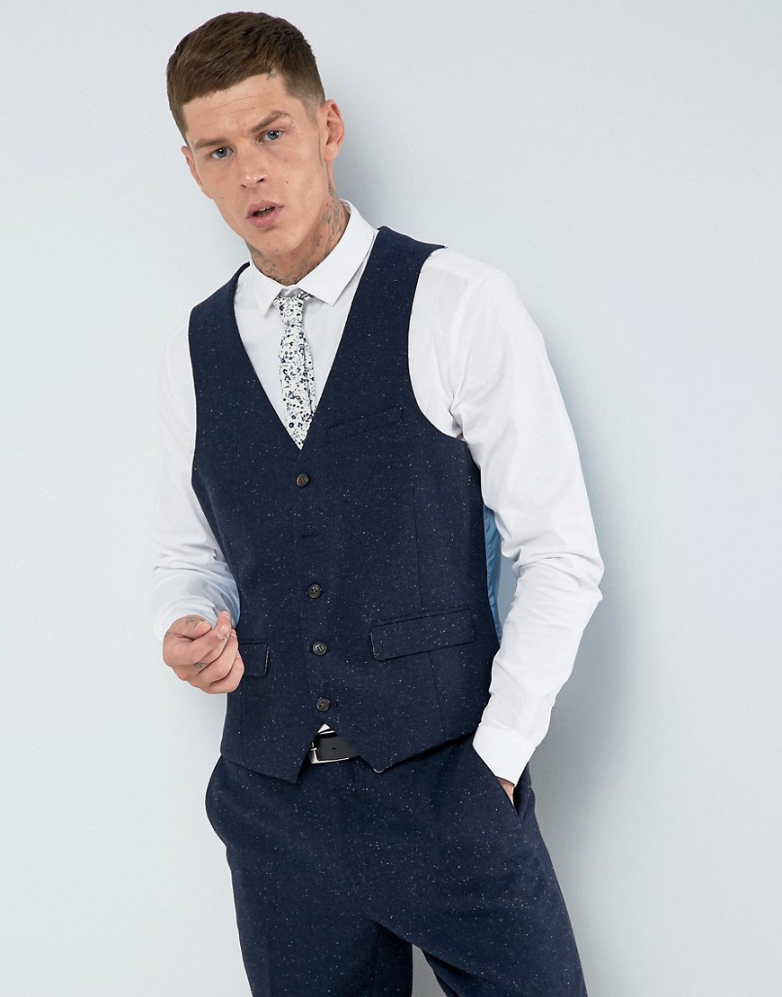 Harry Brown - Gilet puntinato in tweed Donegal-Navy